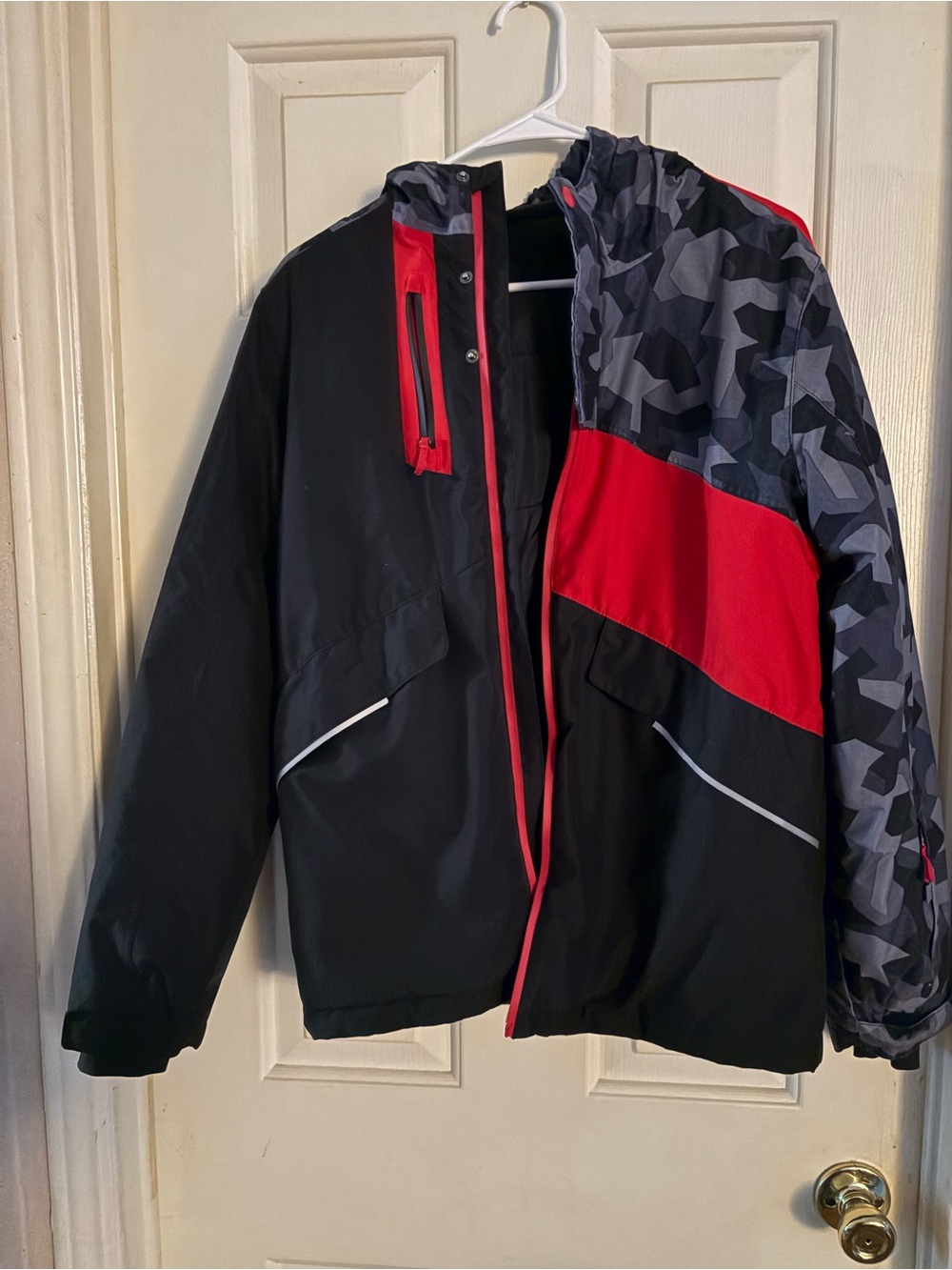 Swiss Tech Black, Red & Gray Camo Kids Puffer Jacket